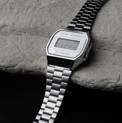 Casio A168 Full Silver Digital Watch for Men & Women – Classic Vintage Style  Description: