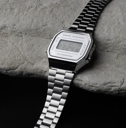 Casio A168 Full Silver Digital Watch for Men & Women – Classic Vintage Style  Description: