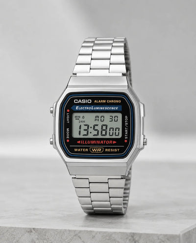 Casio A168 Full Silver Digital Watch for Men & Women – Classic Vintage Style  Description:
